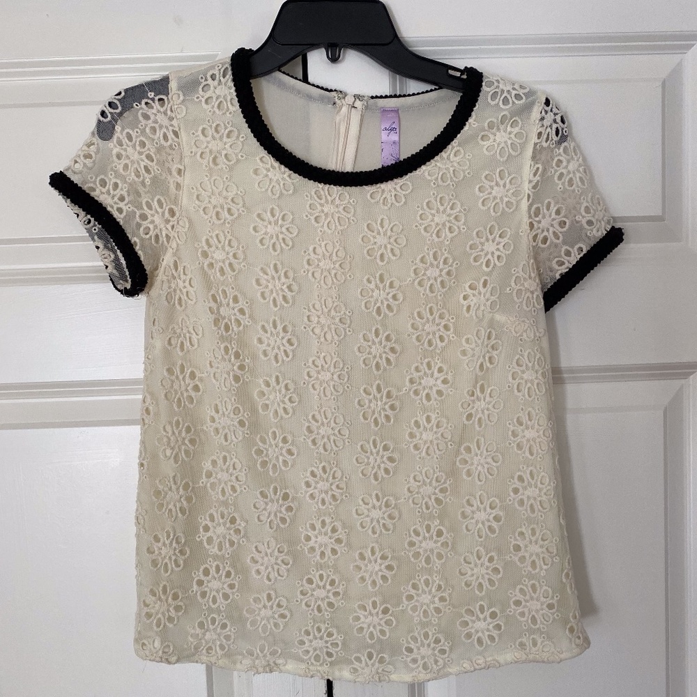 Francesca's Alya Cream Eyelet Overlay Top